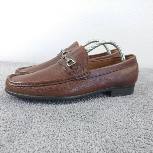 Broletto Horse Bit Loafers Mens Size 8 Shoes Brown Leather Slip On Made in Italy - Picture 1 of 14